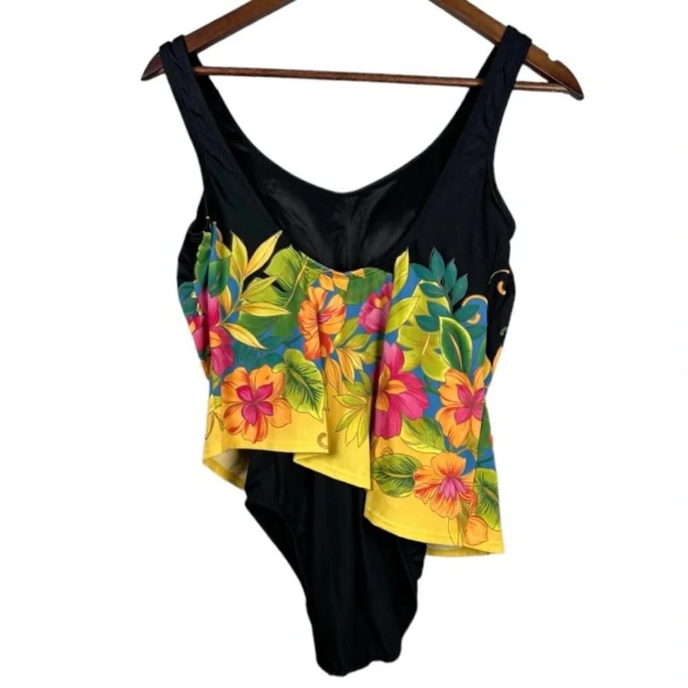 Amoena Swimsuit One Piece Swimsuit Black Floral Size 8